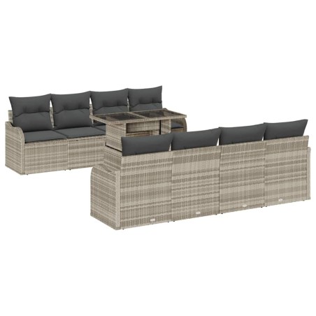 vidaXL Set di divani da giardino da 9 pezzi con cuscini in rattan grigio chiaro