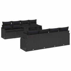 vidaXL Set di divani da giardino 9 pezzi con cuscini in polyrattan nero