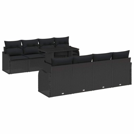 vidaXL Set di divani da giardino 9 pezzi con cuscini in polyrattan nero