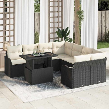 vidaXL Set Divano da Giardino 9 Pezzi con Cuscini in Rattan Sintetico Nero