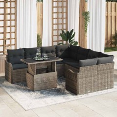 vidaXL Set di divani da giardino in rattan modulare - 9 pezzi con cuscini grigi