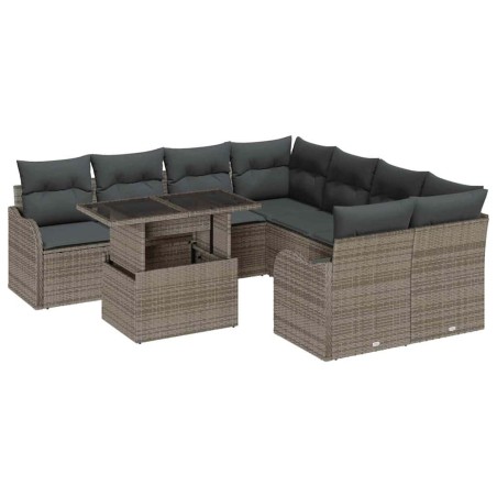 vidaXL Set di divani da giardino in rattan modulare - 9 pezzi con cuscini grigi