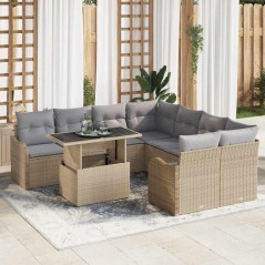 vidaXL Set di divani da giardino da 9 pezzi in rattan sintetico con cuscini beige