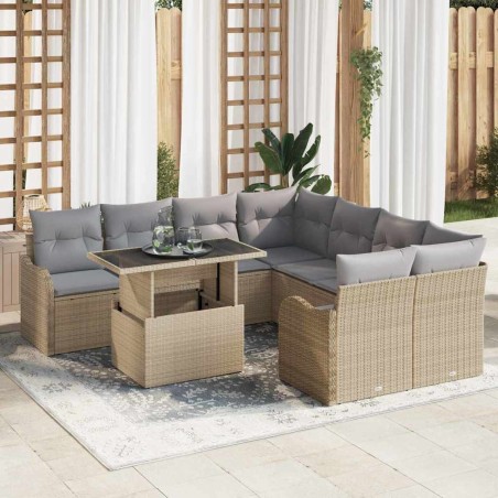 vidaXL Set di divani da giardino da 9 pezzi in rattan sintetico con cuscini beige