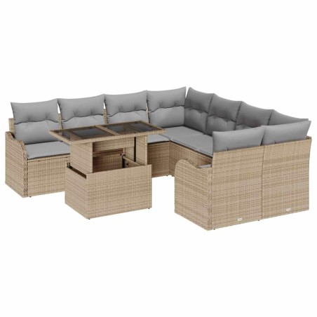 vidaXL Set di divani da giardino da 9 pezzi in rattan sintetico con cuscini beige