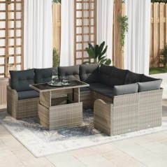 vidaXL Set divani da giardino 9 pezzi con cuscini grigio chiaro in rattan sintetico
