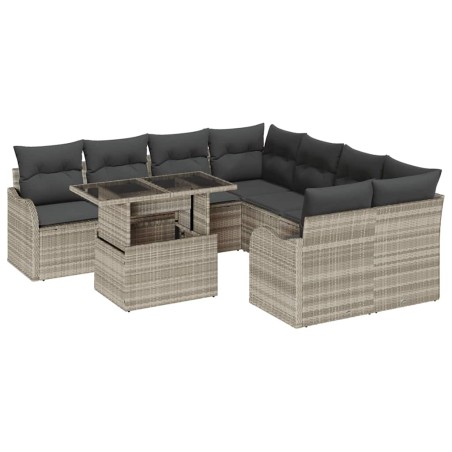 vidaXL Set divani da giardino 9 pezzi con cuscini grigio chiaro in rattan sintetico
