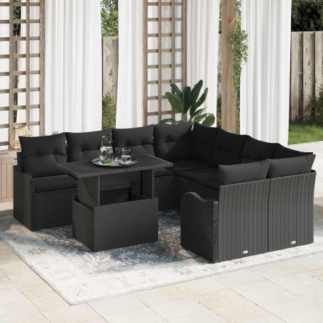 vidaXL Set Giardino 9 Pezzi con Cuscini in Rattan Nero
