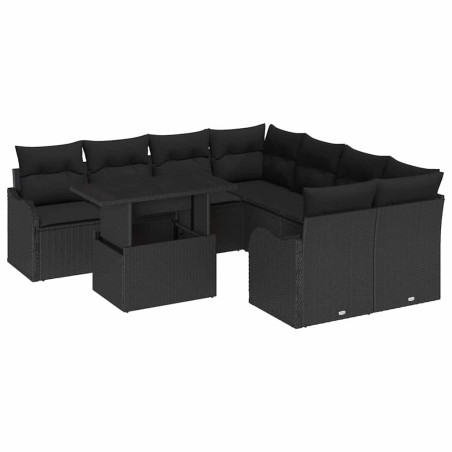 vidaXL Set Giardino 9 Pezzi con Cuscini in Rattan Nero