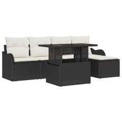 vidaXL Set da Giardino 6 Pezzi con Cuscini in Rattan Polietilene Nero