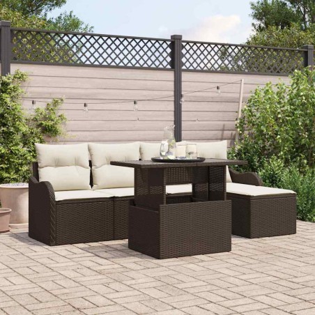 vidaXL Set Divano da Giardino a 6 Pezzi con Cuscini in Rattan Sintetico Marrone