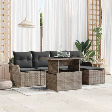 vidaXL Set di divani da giardino 6 pezzi con cuscini grigio in rattan sintetico