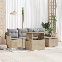 vidaXL Set di Divani da Giardino in 6 Pezzi con Cuscini Beige in Rattan Sintetico