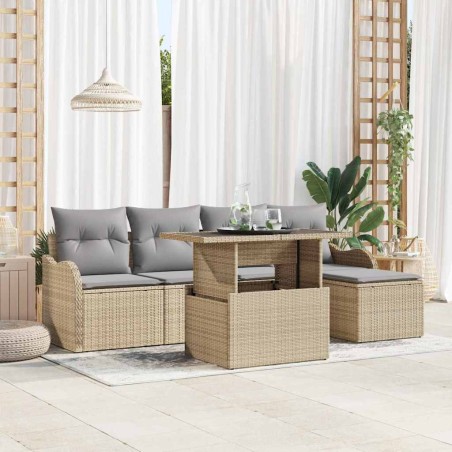 vidaXL Set di Divani da Giardino in 6 Pezzi con Cuscini Beige in Rattan Sintetico