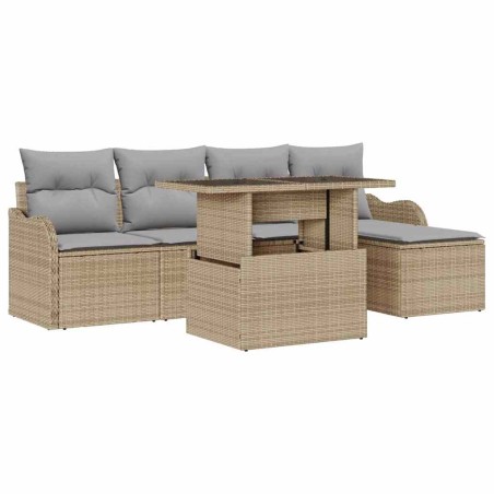 vidaXL Set di Divani da Giardino in 6 Pezzi con Cuscini Beige in Rattan Sintetico