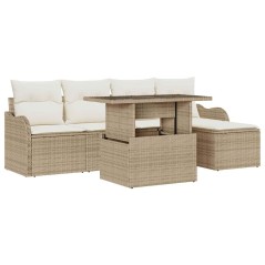 vidaXL Set di divani da giardino 6 pezzi con cuscini in polirattan beige