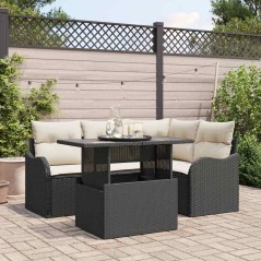 vidaXL Set di Divani da Giardino 5 Pezzi con Cuscini Neri in Rattan Sintetico
