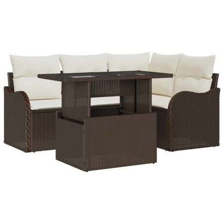 vidaXL Set di divani da giardino a 5 pezzi con cuscini marroni in polirattan