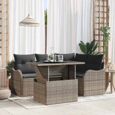 vidaXL Set di divani da giardino in 5 pezzi con cuscini grigi in polyrattan