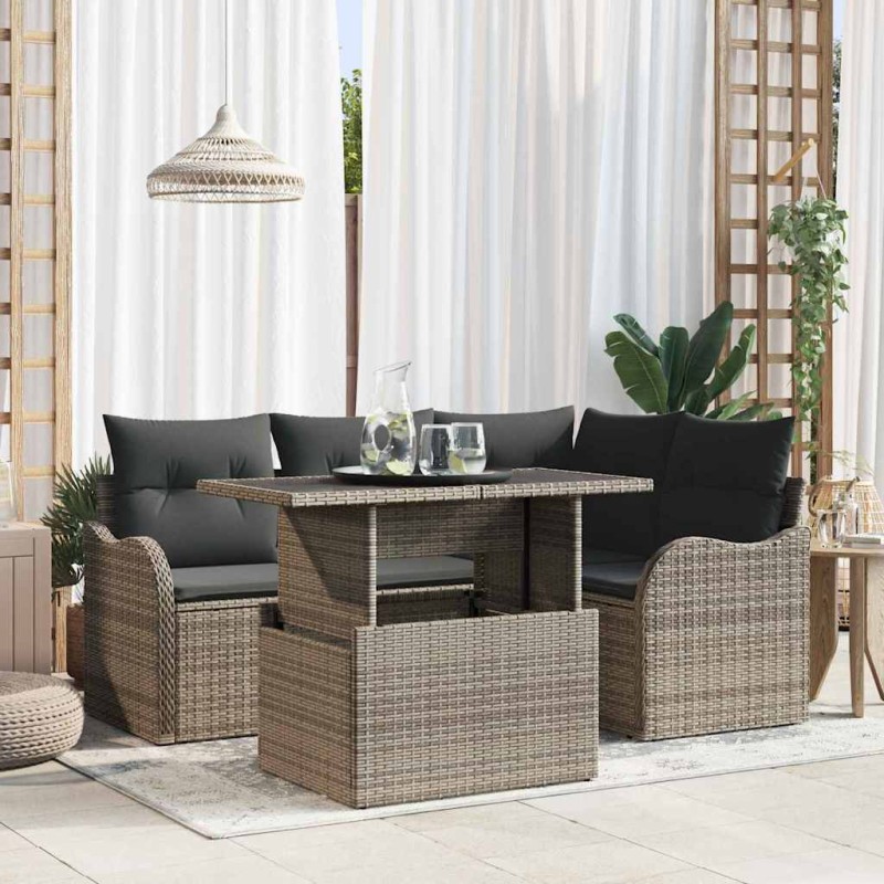 vidaXL Set di divani da giardino in 5 pezzi con cuscini grigi in polyrattan