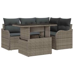 vidaXL Set di divani da giardino in 5 pezzi con cuscini grigi in polyrattan