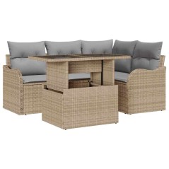 vidaXL Set di divani da giardino a 5 pezzi con cuscini beige in rattan sintetico