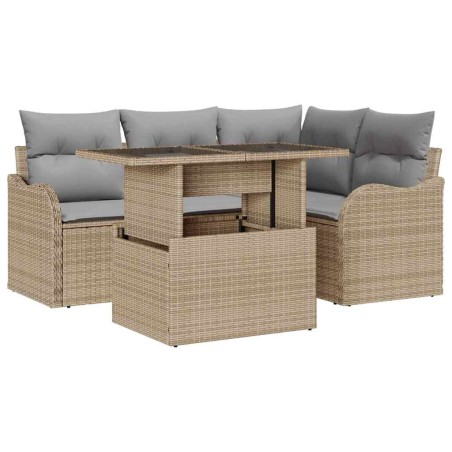 vidaXL Set di divani da giardino a 5 pezzi con cuscini beige in rattan sintetico