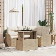 vidaXL Set di divani da giardino 5 pezzi con cuscini beige in polirattan