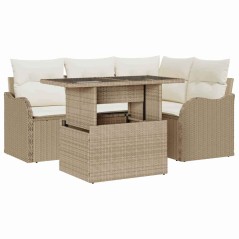 vidaXL Set di divani da giardino 5 pezzi con cuscini beige in polirattan