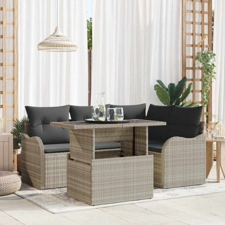 vidaXL Set giardino 5 pezzi con cuscini in polyrattan grigio chiaro