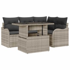 vidaXL Set giardino 5 pezzi con cuscini in polyrattan grigio chiaro