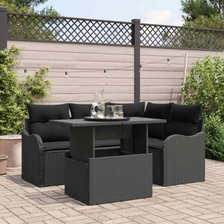 vidaXL Set di divani da giardino 5 pezzi con cuscini in rattan sintetico nero