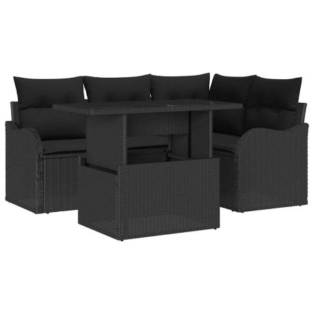 vidaXL Set di divani da giardino 5 pezzi con cuscini in rattan sintetico nero
