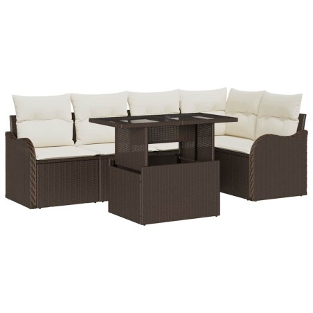 vidaXL Set Divano da Giardino 6 Pezzi con Cuscini Marroni in Rattan Sintetico