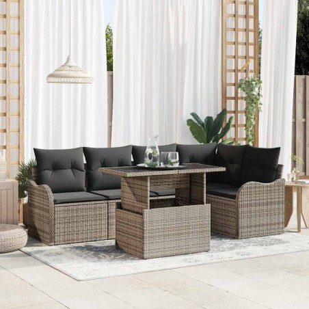 vidaXL Set Divano da Giardino 6 Pezzi con Cuscini Grigi in Rattan Sintetico