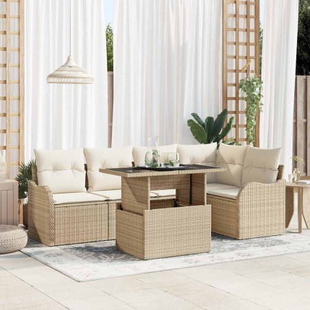 vidaXL Set di Divani da Giardino a 6 Pezzi con Cuscini Beige in Rattan Sintetico