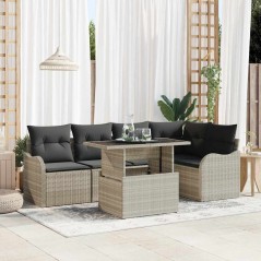 vidaXL Set di divani da giardino da 6 pezzi con cuscini grigi chiari in rattan