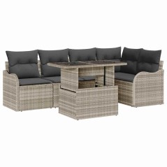 vidaXL Set di divani da giardino da 6 pezzi con cuscini grigi chiari in rattan