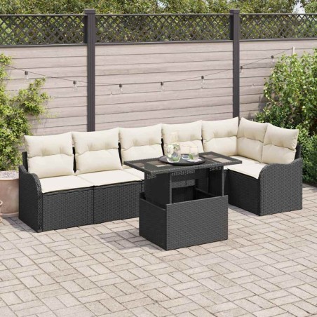 vidaXL Set da Giardino 7 Pezzi con Cuscini in Rattan Nero