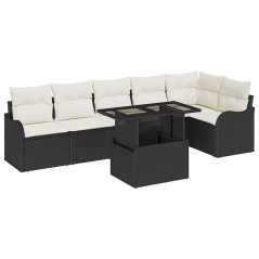 vidaXL Set da Giardino 7 Pezzi con Cuscini in Rattan Nero