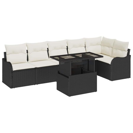 vidaXL Set da Giardino 7 Pezzi con Cuscini in Rattan Nero