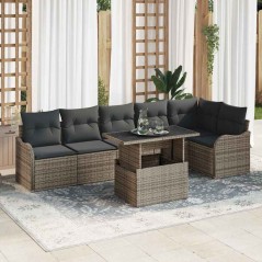 vidaXL Set da giardino con 7 pezzi e cuscini, in rattan sintetico grigio.