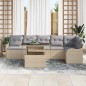 Set di divani da giardino 7 pezzi con cuscini beige in polyrattan
