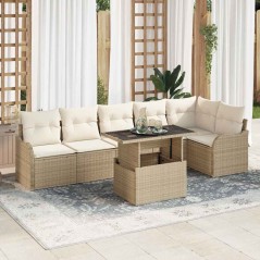 vidaXL Set di divani da giardino, 7 pezzi con cuscini in rattan beige