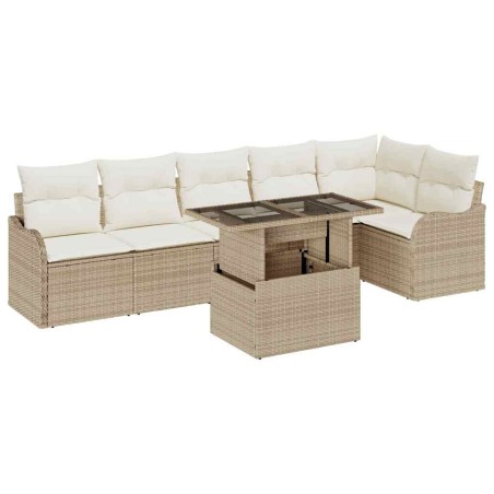 vidaXL Set di divani da giardino, 7 pezzi con cuscini in rattan beige