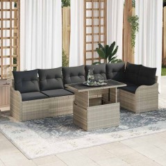 vidaXL Set di divani da giardino 7 pezzi con cuscini in rattan poliestere grigio chiaro