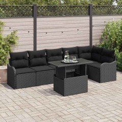 vidaXL Set Giardino in Rattan Nero da 7 Pezzi con Cuscini