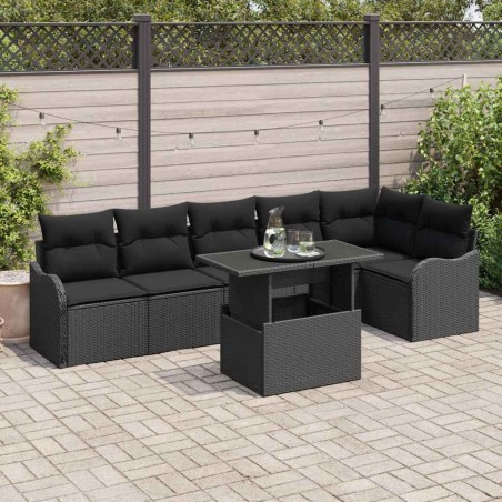 vidaXL Set Giardino in Rattan Nero da 7 Pezzi con Cuscini