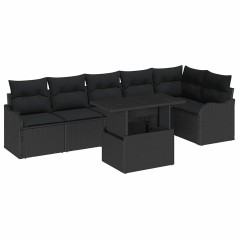 vidaXL Set Giardino in Rattan Nero da 7 Pezzi con Cuscini