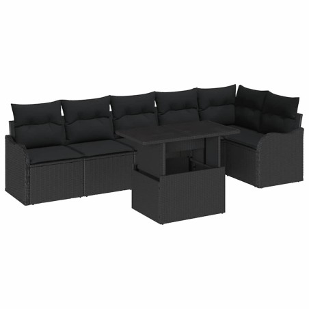 vidaXL Set Giardino in Rattan Nero da 7 Pezzi con Cuscini